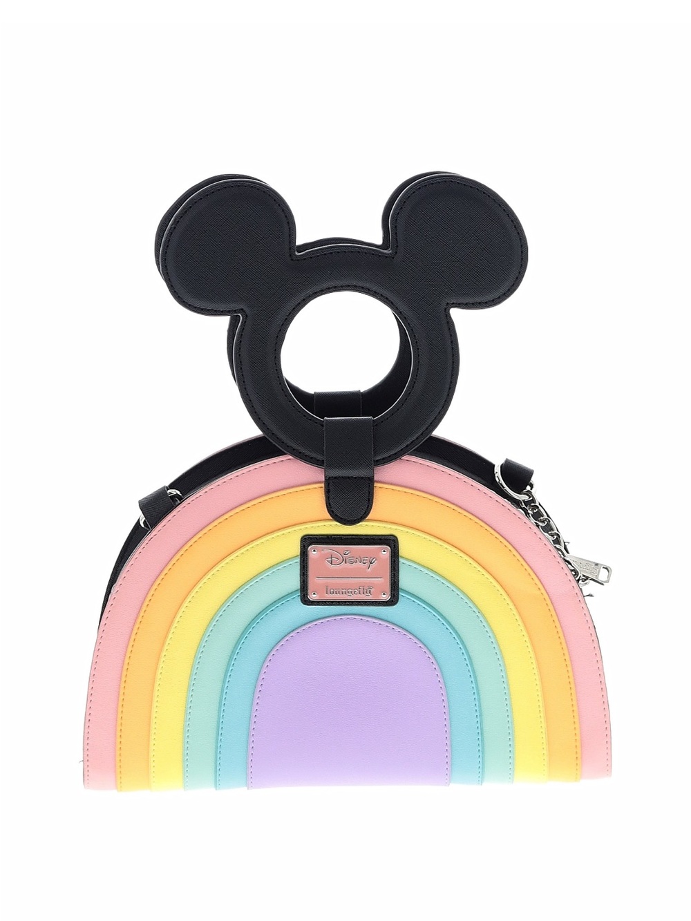Disney Pastel Rainbow Crossbody Bag with Black Mickey Handle